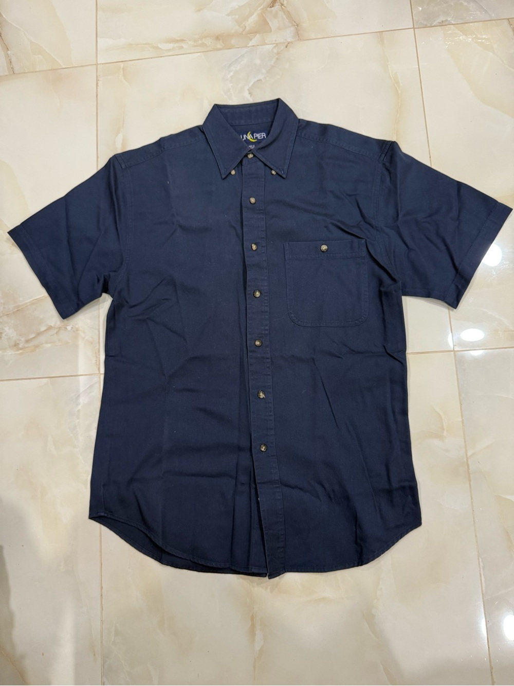 Unbranded Men's Navy Short-Sleeve Button-Up Shirt
